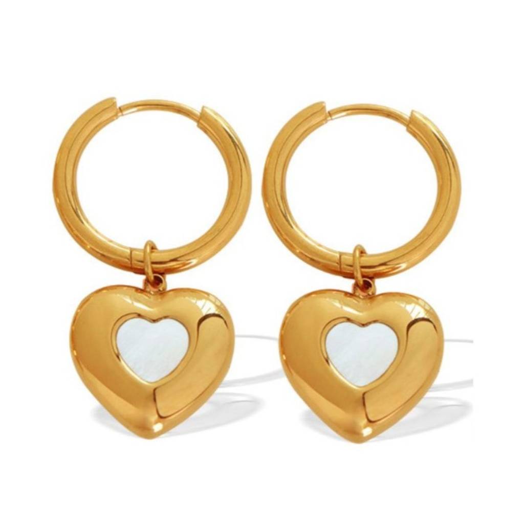 18K Gold Plated Waterproof, Anti-Tarnish Heart Drops Hoop Earrings : AOU0125E180G