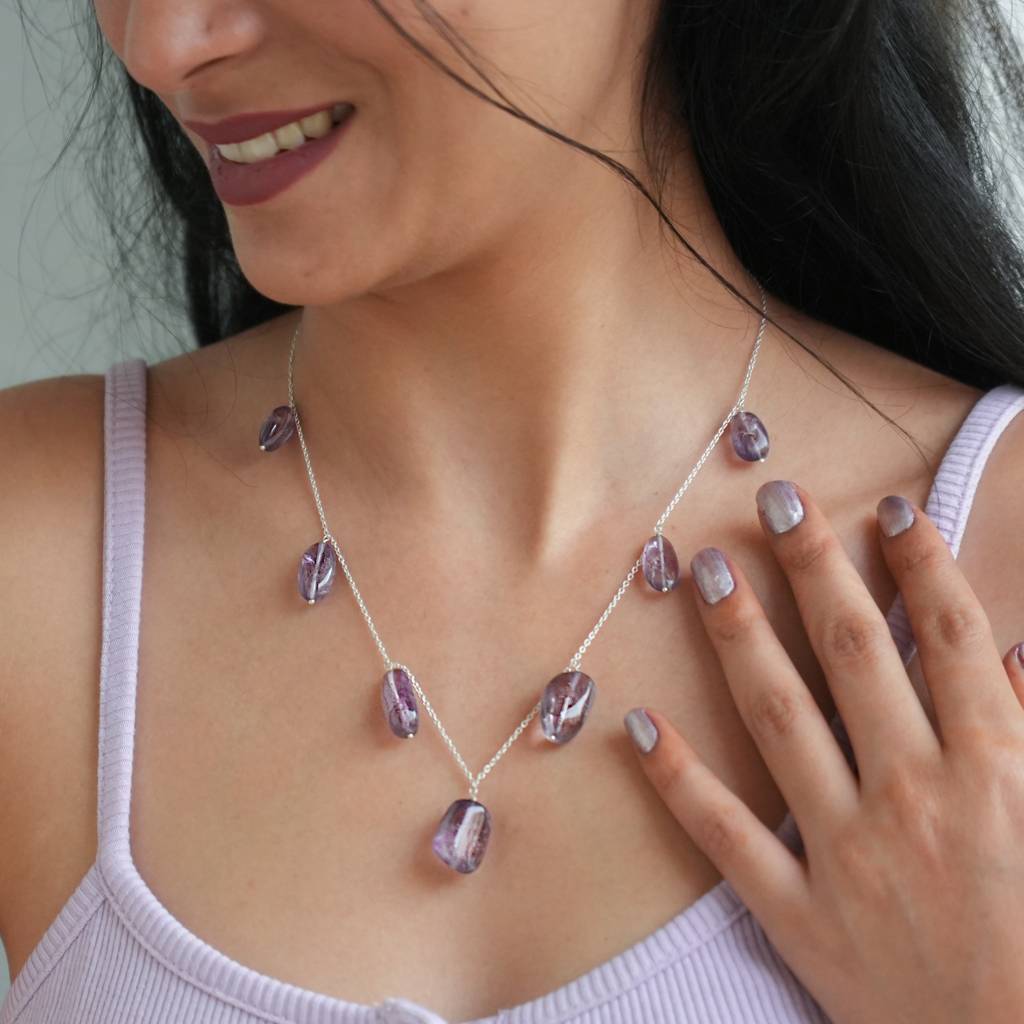 925 Silver Necklace With Real Amethyst : IS-NC-PC-1124