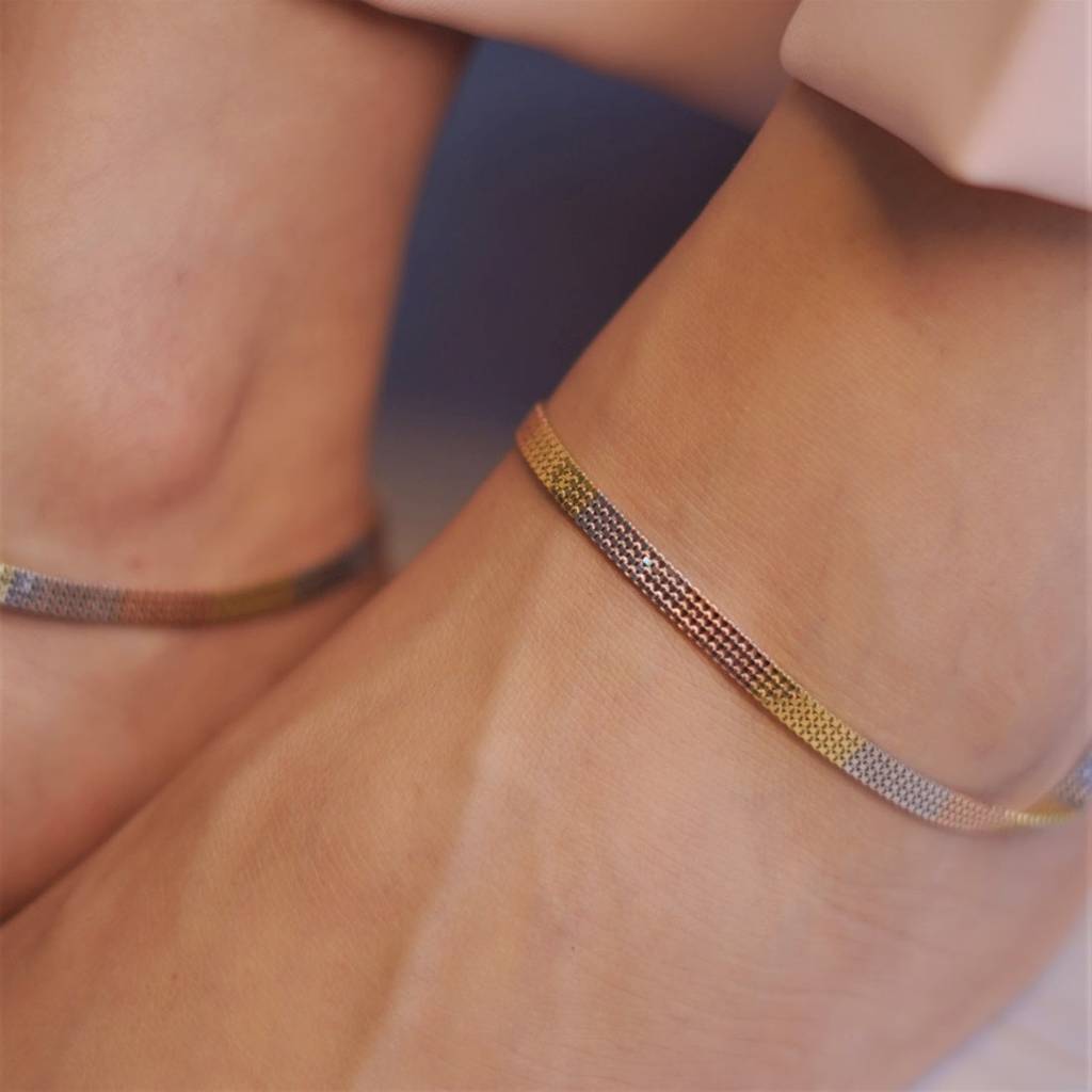 Multi Toned 925 Sterling Silver Anklet : ANK-60069-PAIR