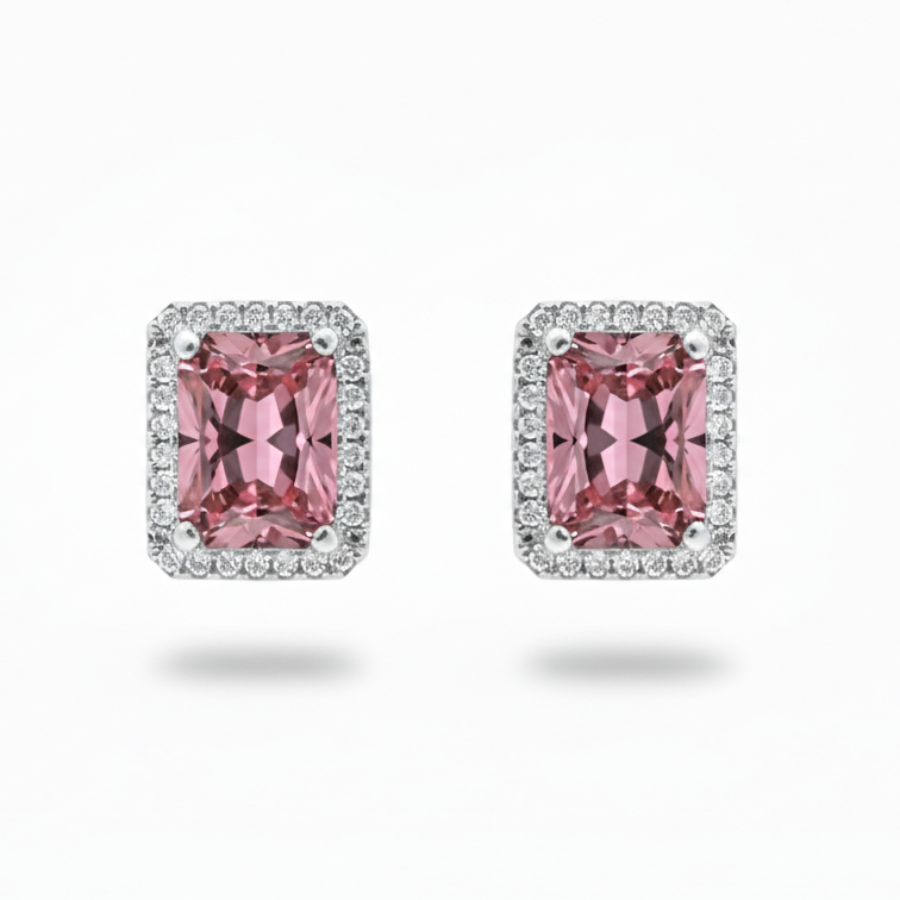 Royal Pink Square Diamond Necklace For Women | Elegant Pink Crystal Square Pendant Jewellery : 3516043554