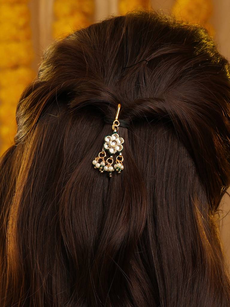 Ruby Raang Hair Brooch With Flower Kundan Pearl : RRKDEC25-28