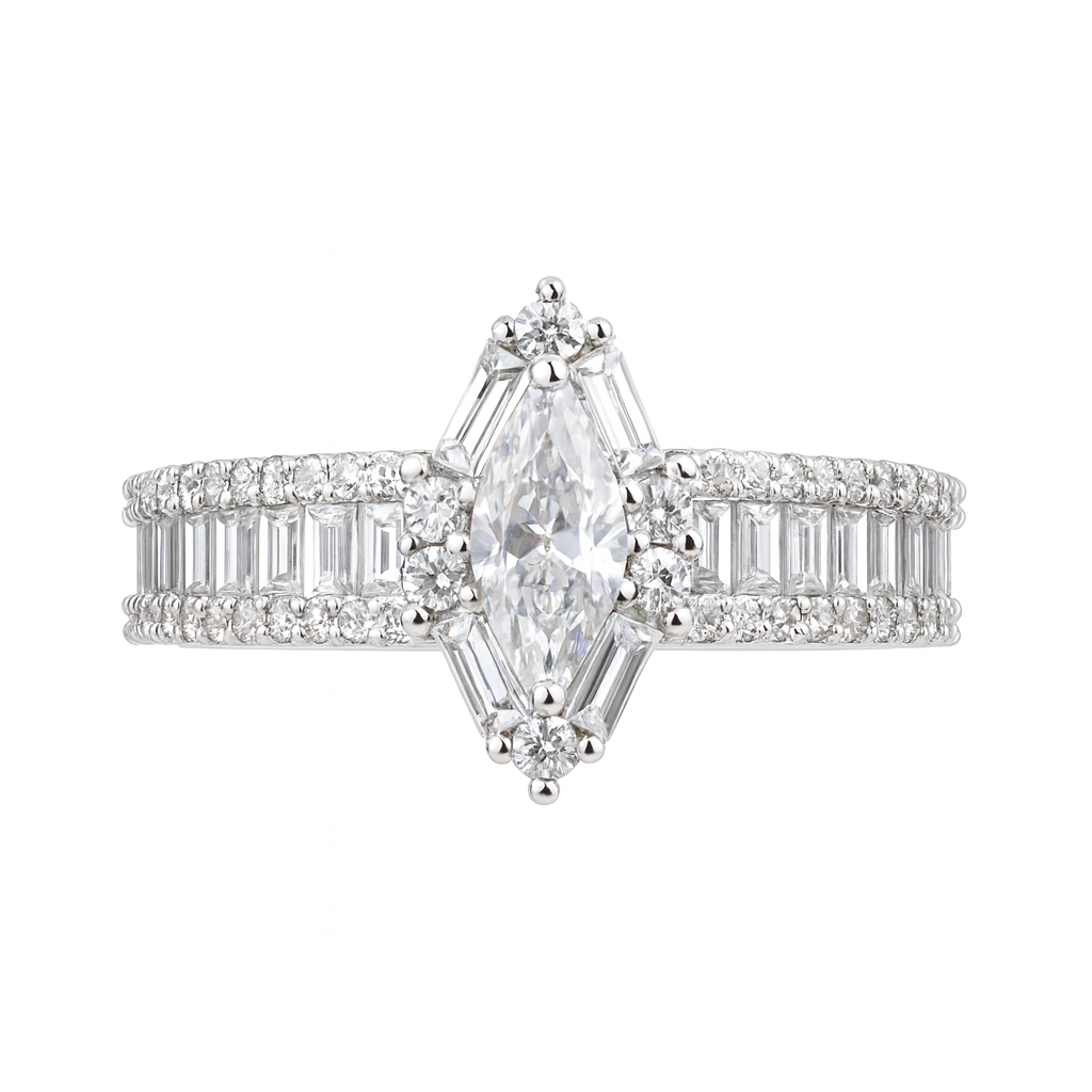 Marquise Diamond Silver Ring : R065-WH-D-12