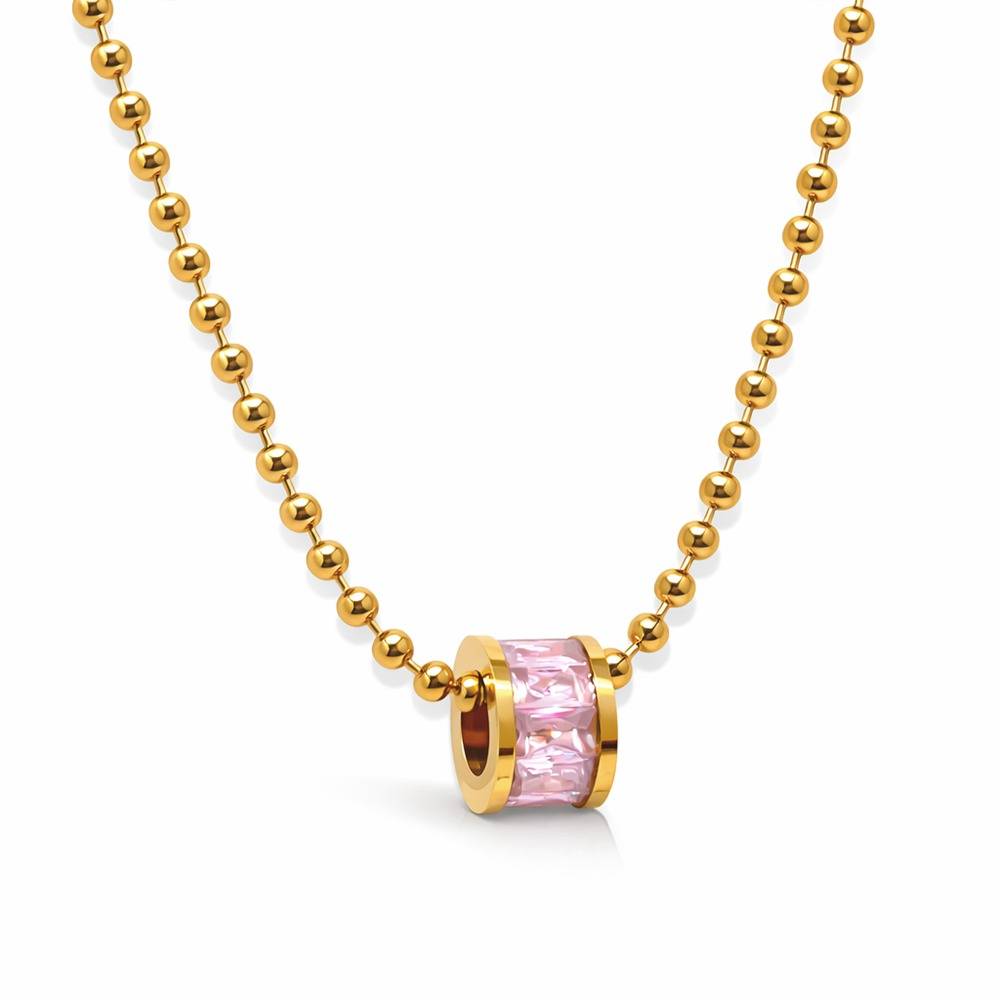 Gold Plated Pink Crystal Pendant Necklace For Women | Elegant Beaded Chain Pendant : 100690
