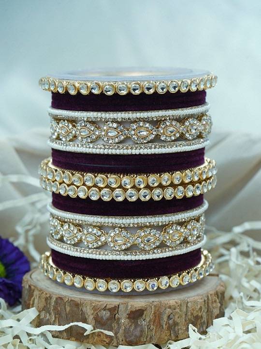Traditional Velvet Bangles Set For Women : HB-28-24-WINE