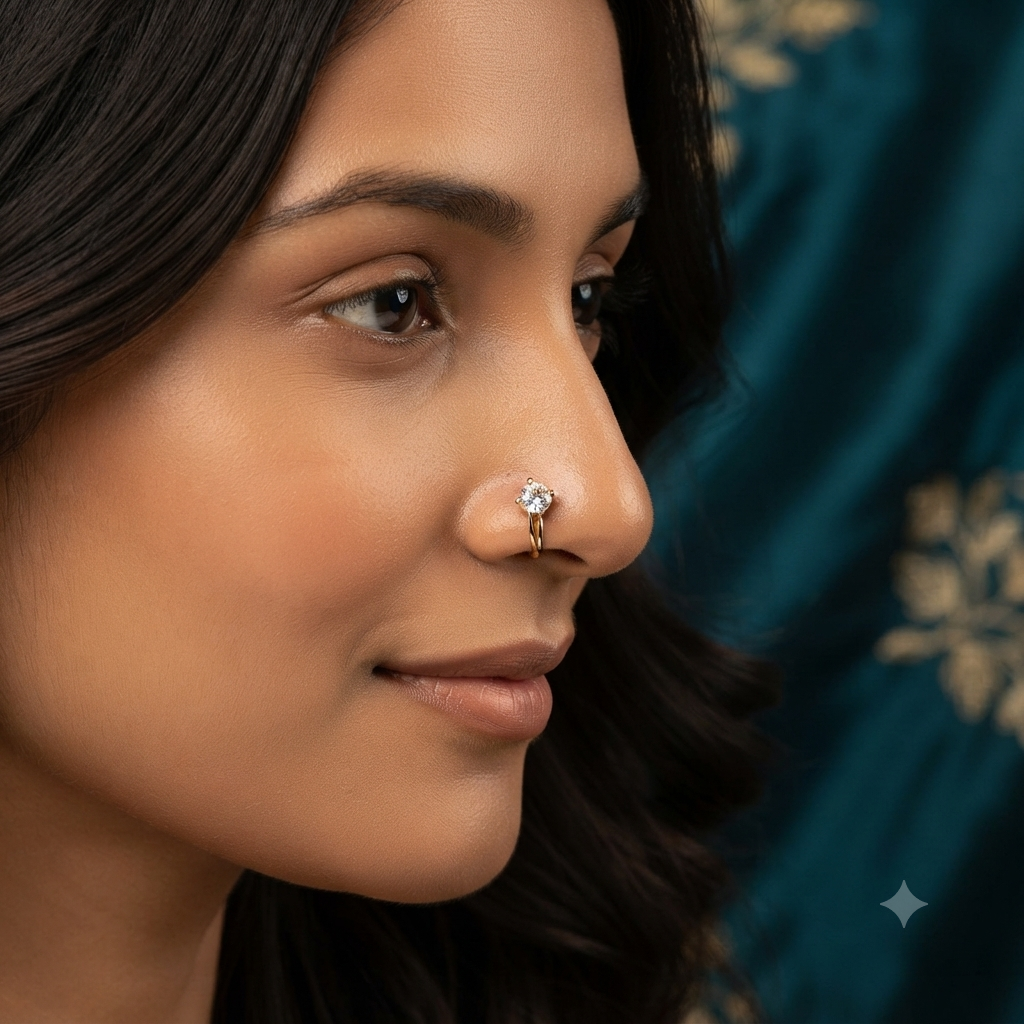 Minimalist Solitaire Cz Gold Nose Pin For Women | Round Crystal Nose Stud | Elegant Everyday Nose Jewelry : AST-NOSEPIN-008