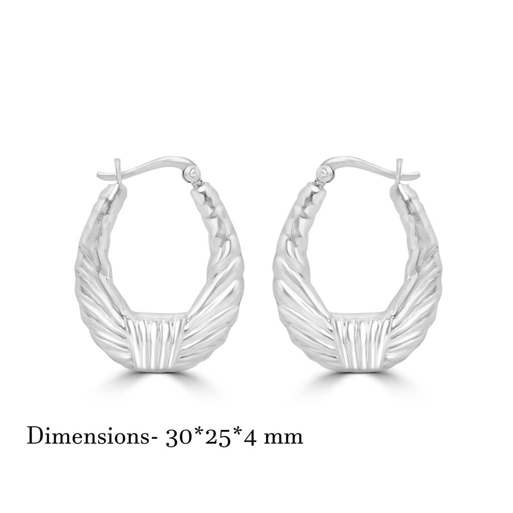 Vintage 925 Sterling Silver Hoop Carved Earrings |Huggy Halos Earrings : TWP1162