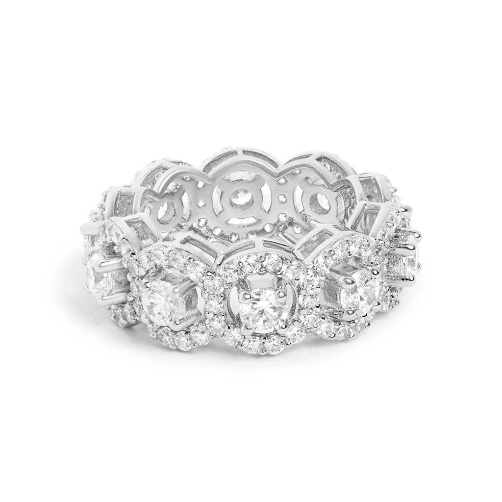 Dazzling Diamond Eternity Silver Ring : R036-WH-D-9