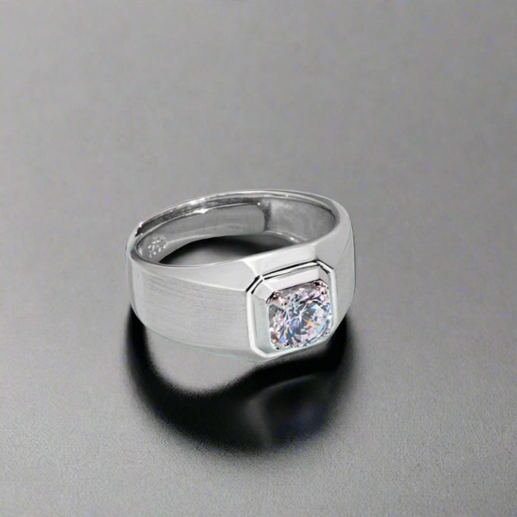 Cz Square Solitaire 925 Sterling Silver Ring For Him (Adjustable) : RNG-40077