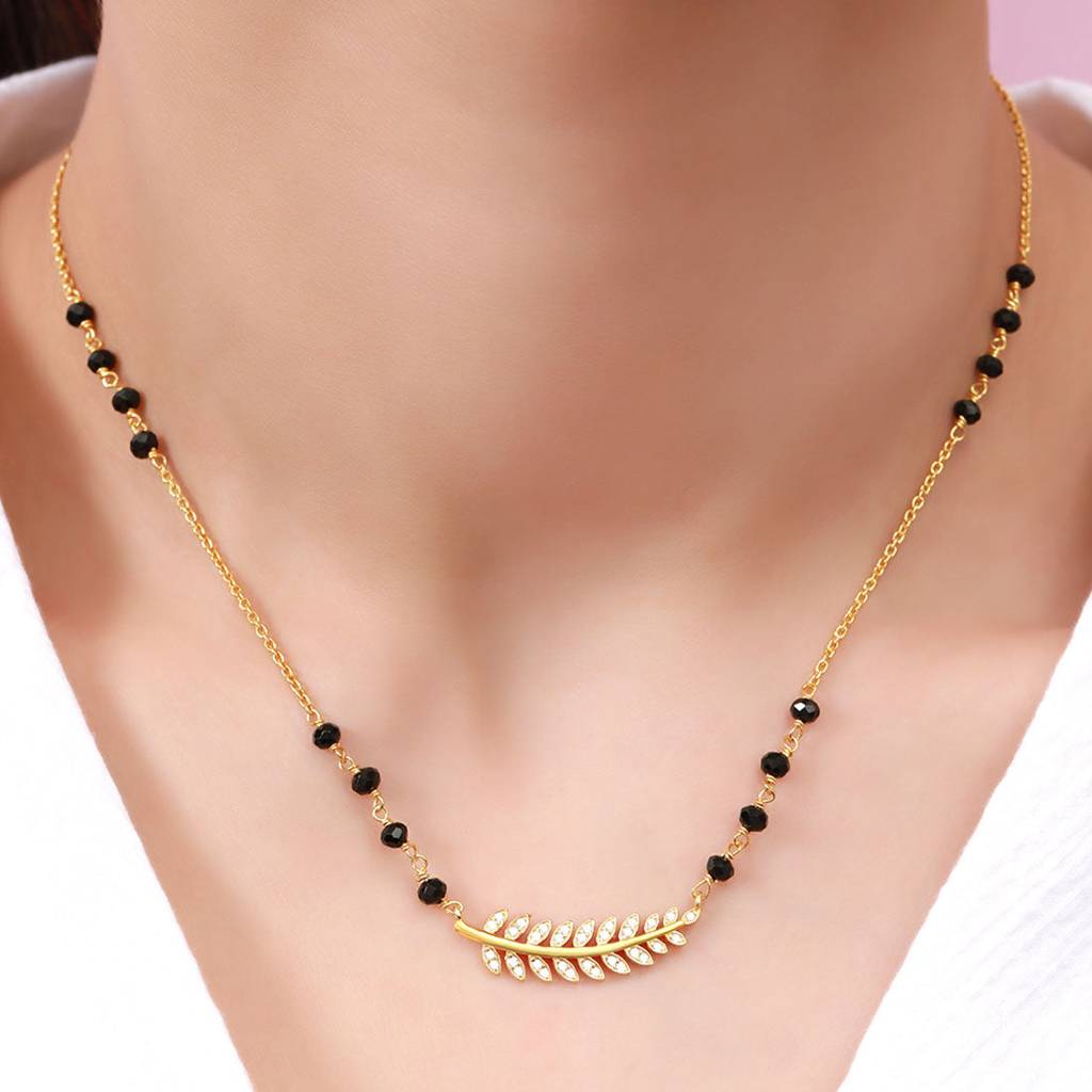 Modern Leaf Design Gold Plated 925 Sterling Silver Mangalsutra : MGS-10082-G