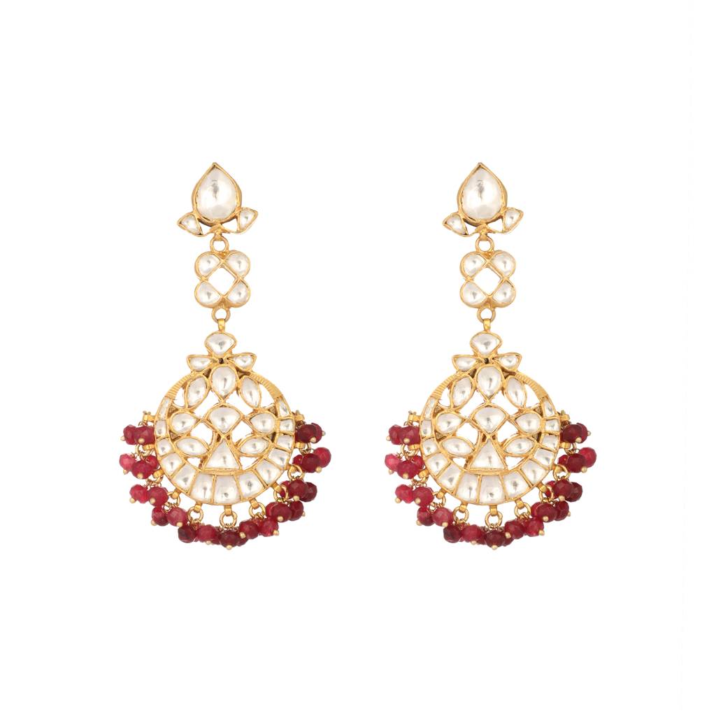 22K Gold Plated Serenoor Ruby Kundan Chandbali Earrings : YI24A0468E