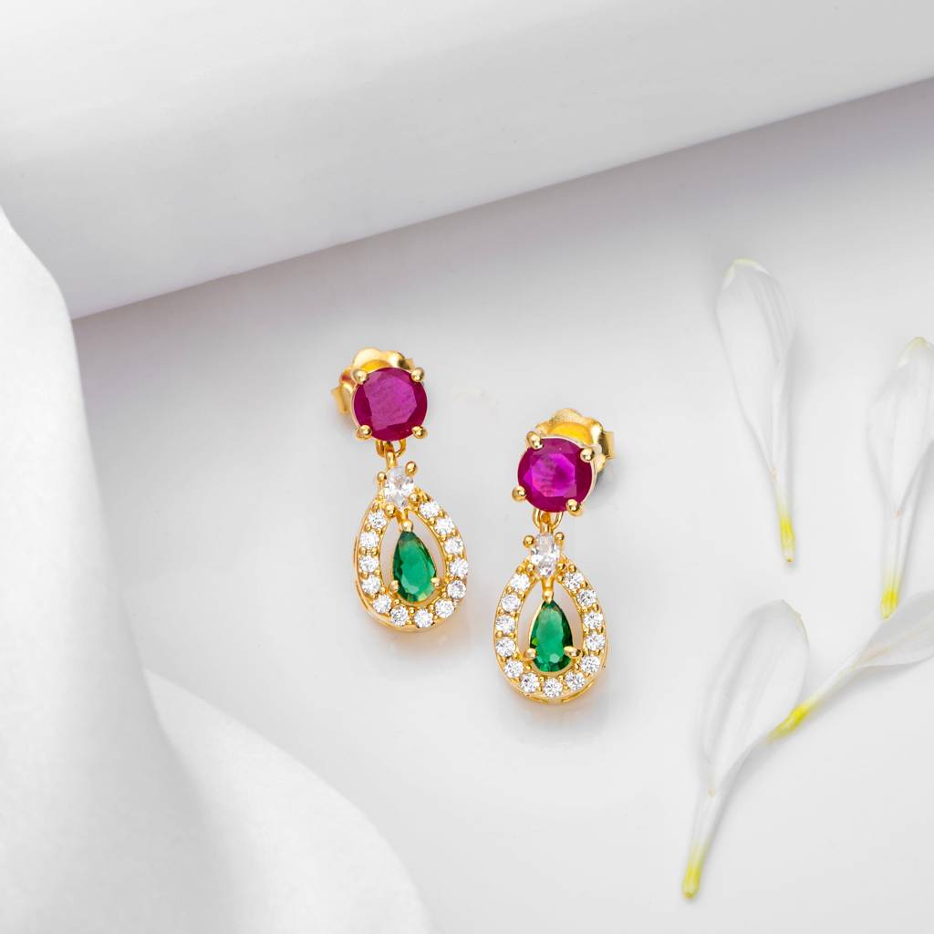 Golden Tears 925 Sterling Silver Gold-Plated Tear Drop Earrings : EAR-20741-G