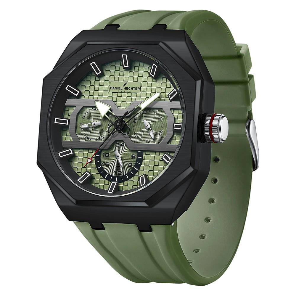 Daniel Hechter Paris Kleber Collection Sporty Multifunction Watch For Men With Checkered Geometric Dial, Day & Da : DHM1023-02