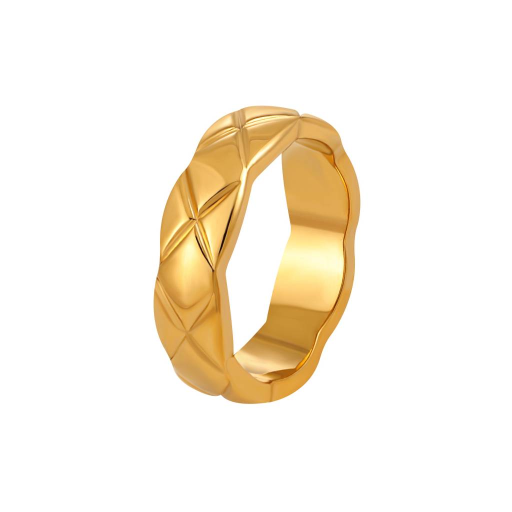 Mens 18K Gold Plated Waterproof Anti-Tarnish Quilt Design Ring : AFC0125R098N_6_M
