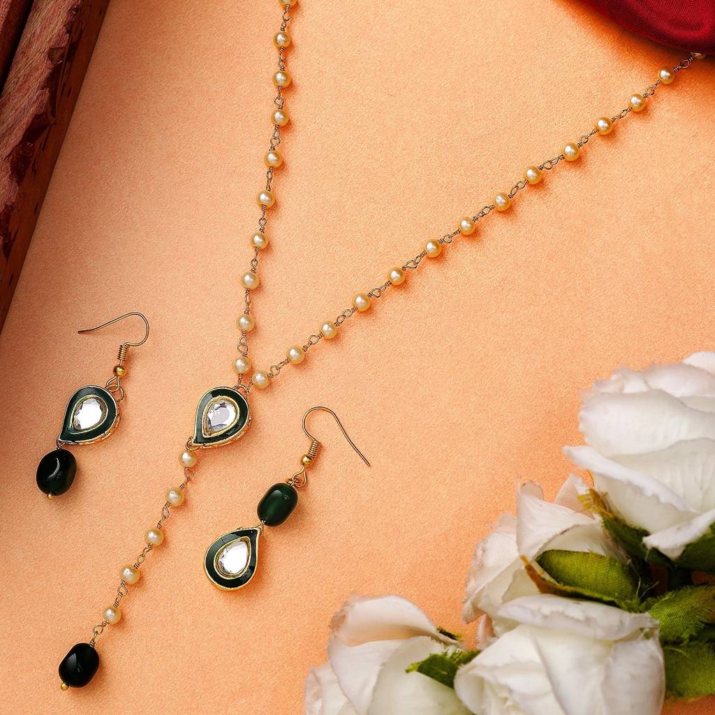 22Kt Gold-Plated Enamel Kundan Pearl Chain Set : PE10017