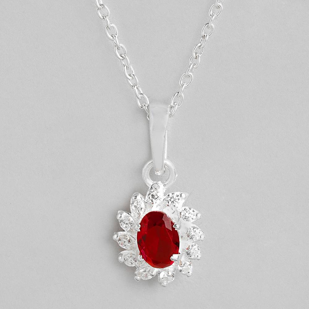 Silver Sparkling Red Zircon Necklace : Z125SG002N073