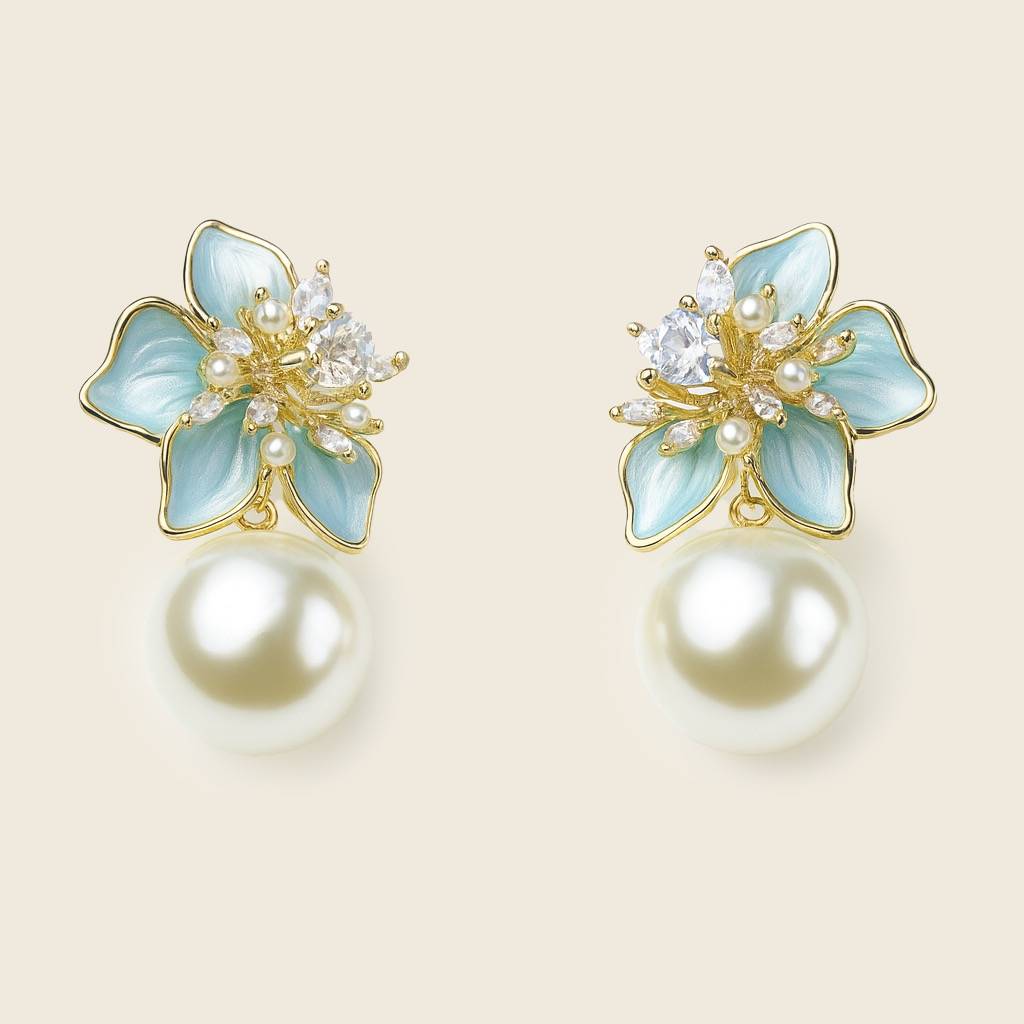 Floral Pearl Drop Earrings : AN-LJ-BU-0027-DE