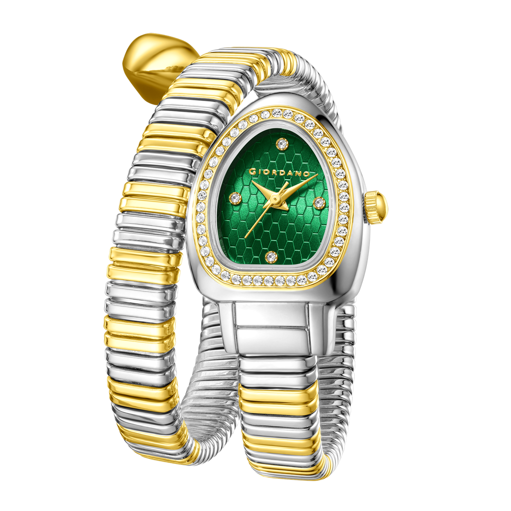 Serpentine Collection Analog Quartz Watch For Women Honeycomb-Textured Dial, Crystal Bezel & Markers, Snake-Styl : GZ-60188-33