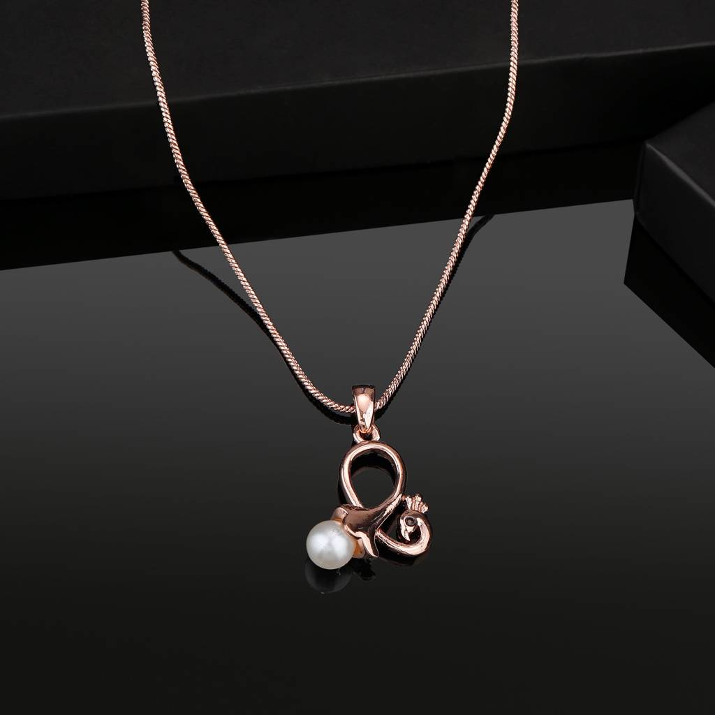 Estele Rose Gold Plated Beautiful Peacock Designer Pendant With Pearl For Girls & Women : 898-RGPENDANT