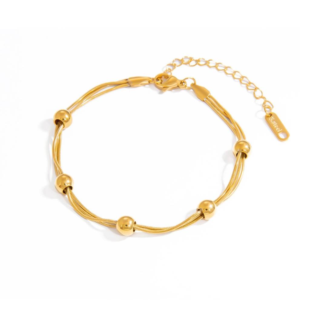 Triple Layer Bead Chain Bracelet : BR_SS_3lyrbead_gld