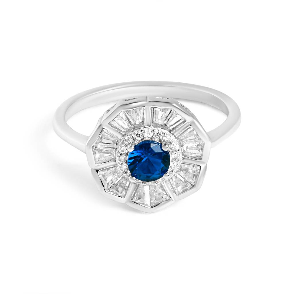 Sapphire Floral Charm Silver Ring : R039-WH-S-12