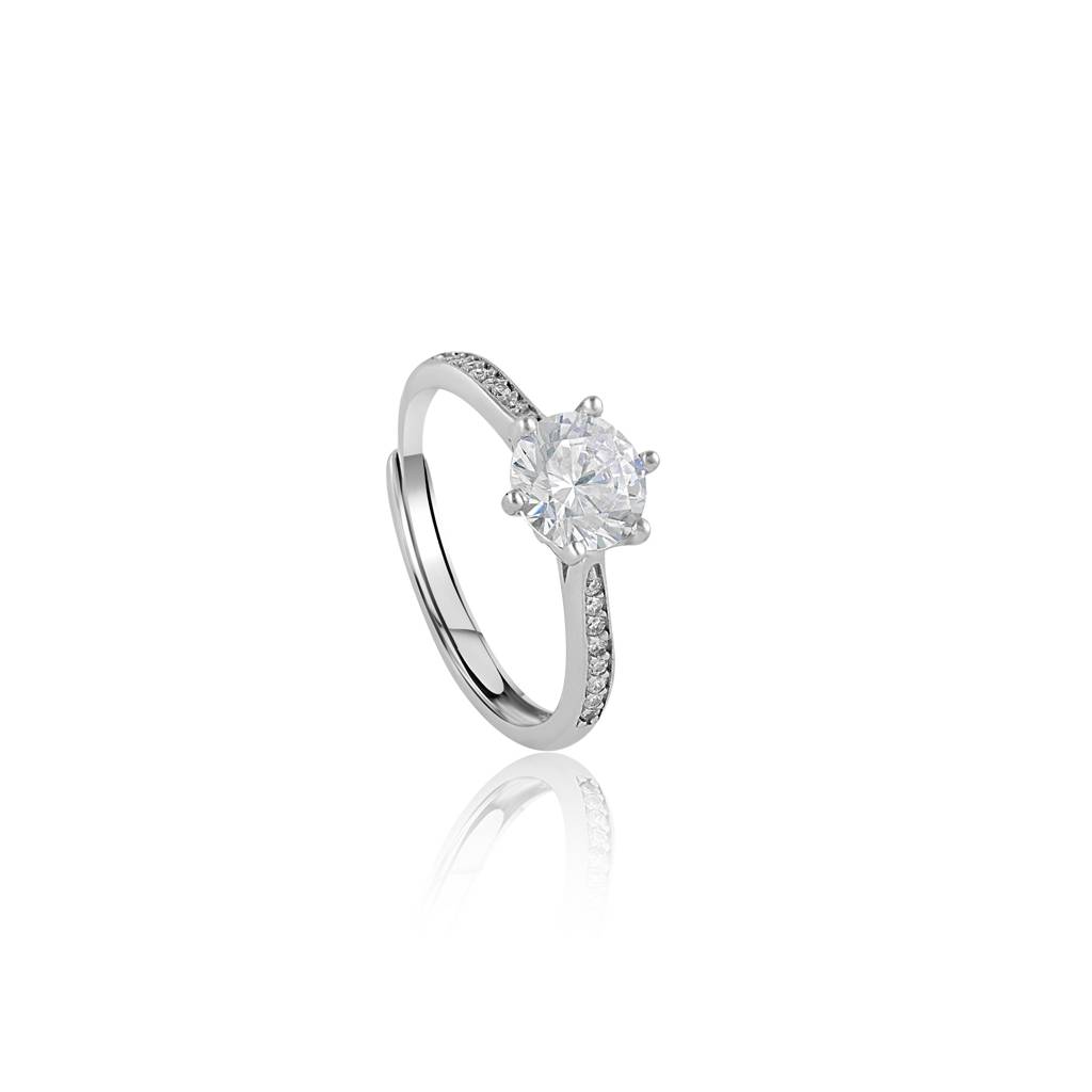 925 Sterling Silver Solitaire Engagement Ring With Cubic Zirconia Accents : RJSPRG46