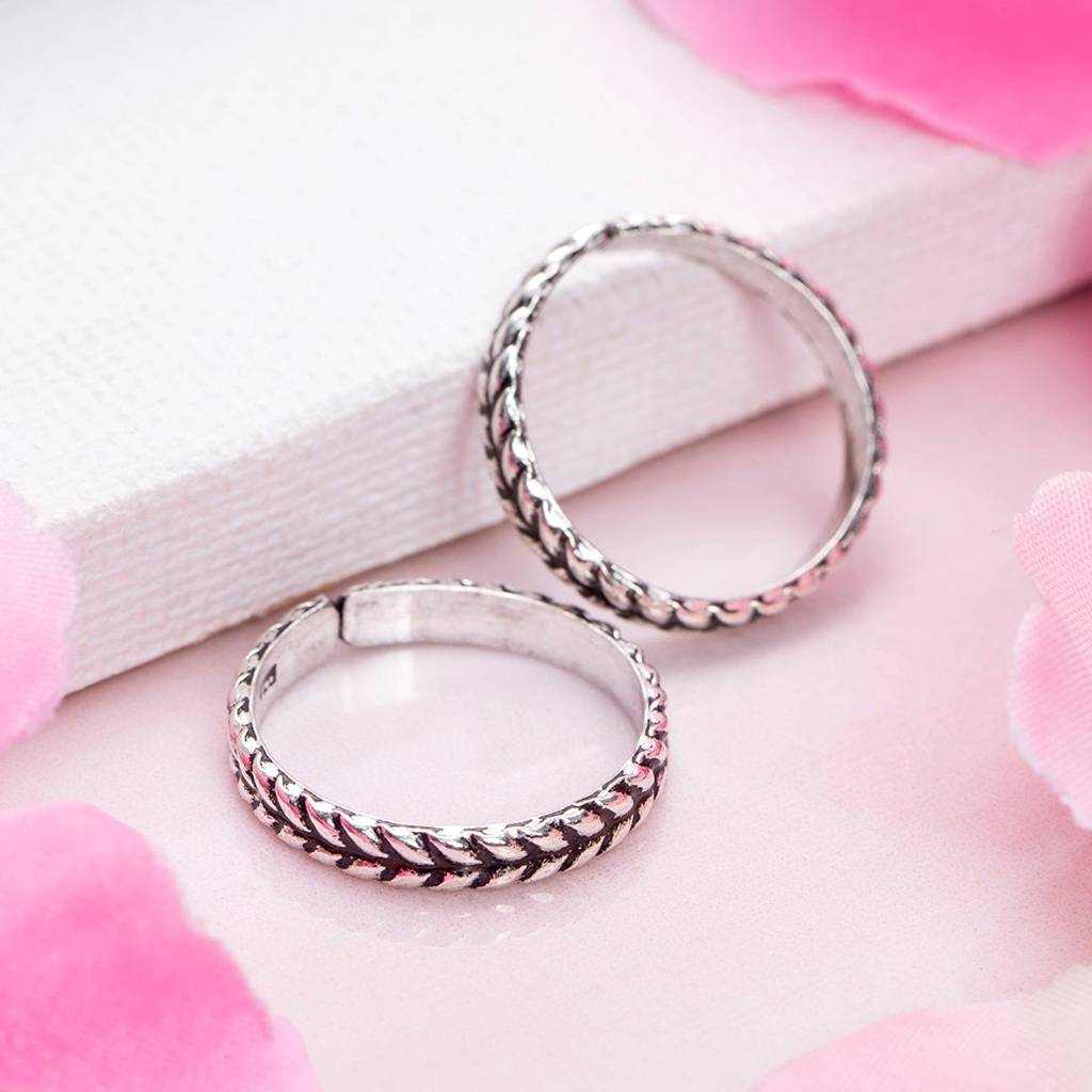 Leafy Elegance 925 Sterling Silver Toe Rings : TOE-10067-R