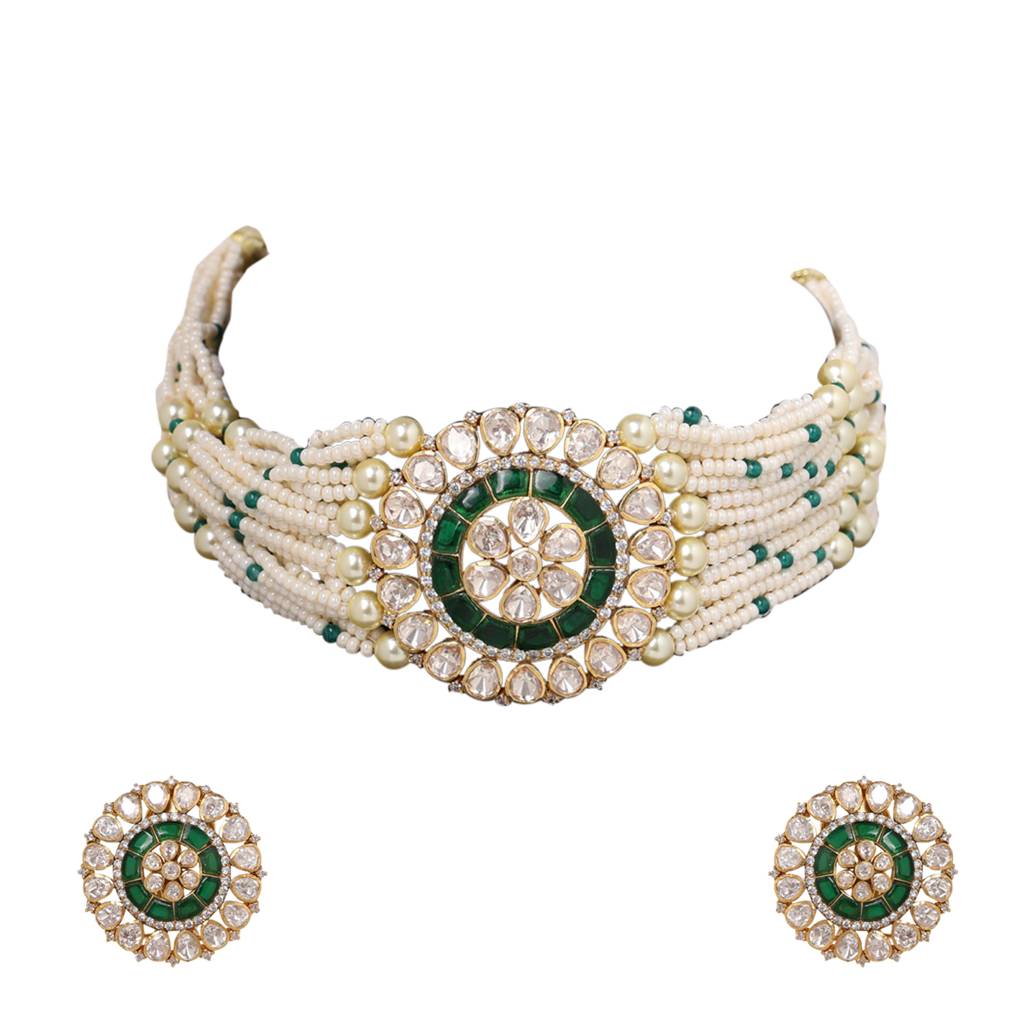 Moissanite Polki Necklace Set 12 : PJ137