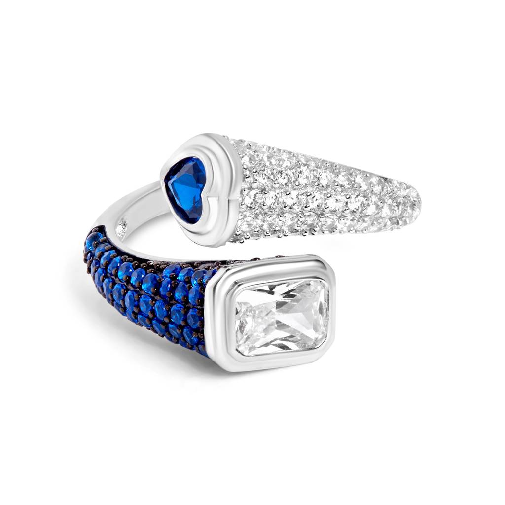Twirl Sapphire And  Diamond Silver Ring : R051-WH-S-10