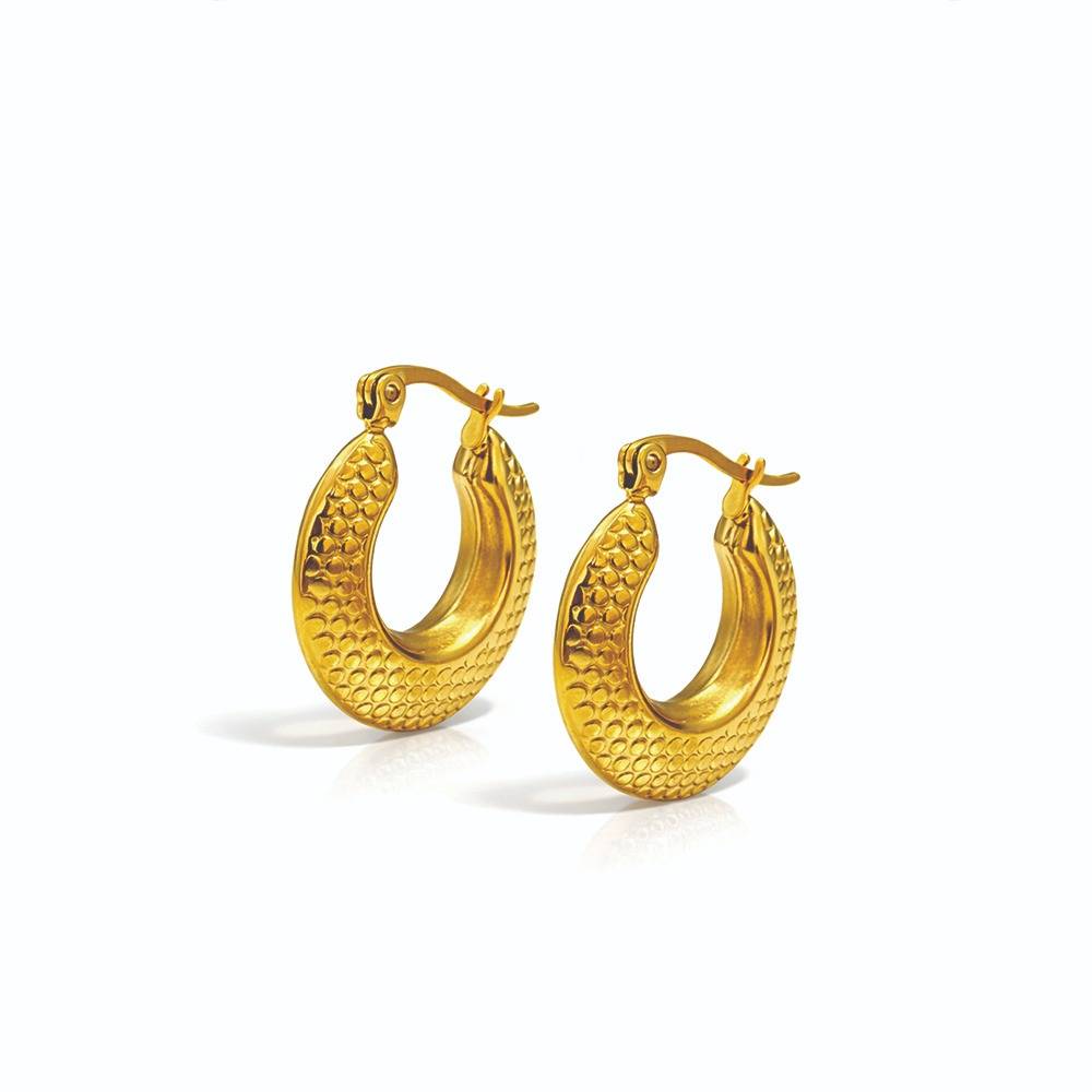 Gold-Toned Textured Hoop Earrings : 100752