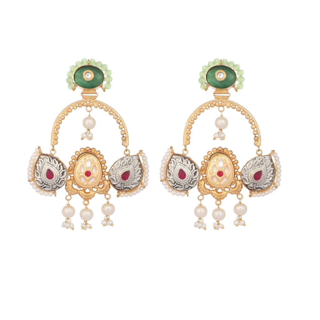 Sage Cascade Dual Tone Dangler Earrings : YI24A0456E