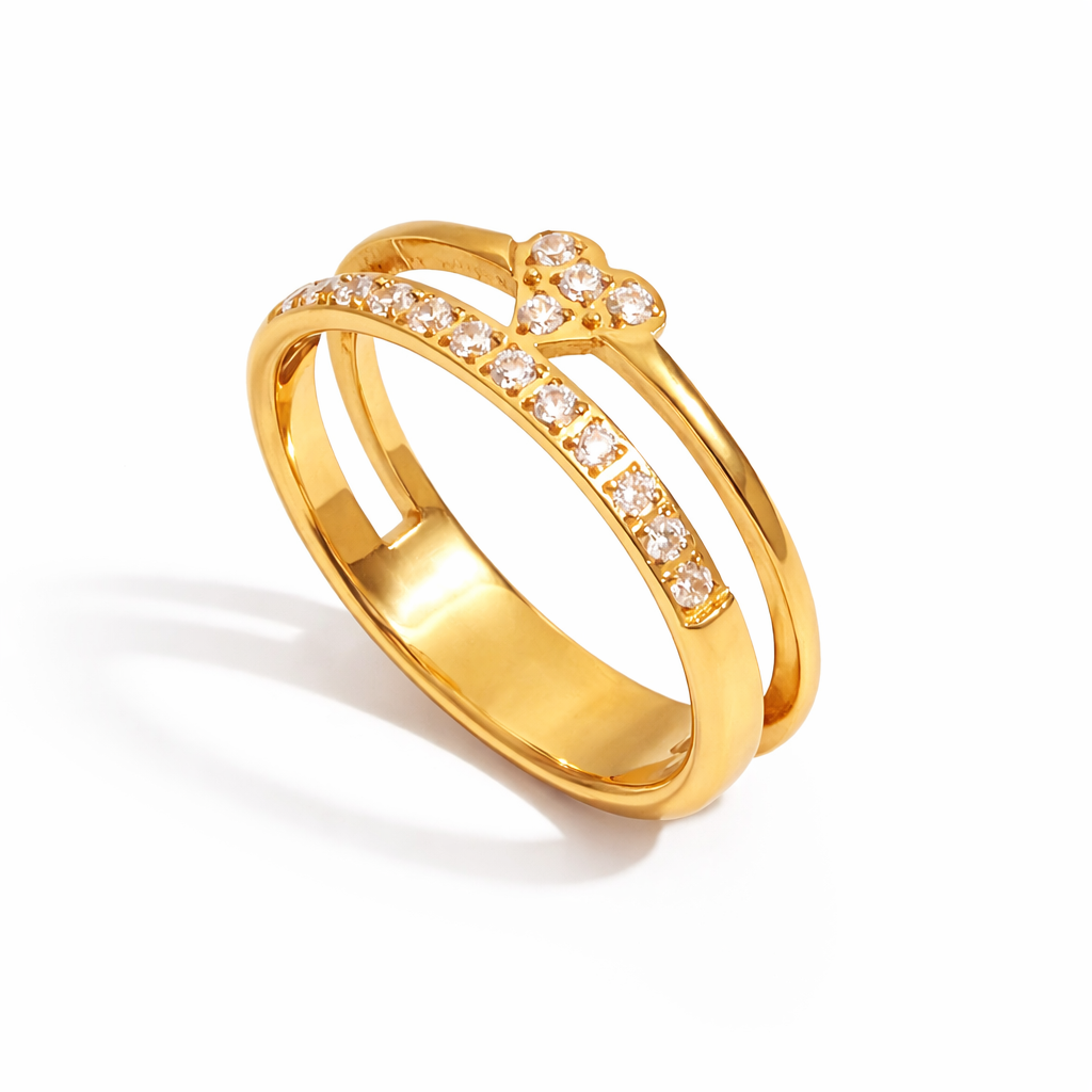 Gold Plated Crystal Floral Double Band Ring For Women | Elegant Statement Ring : 1006891