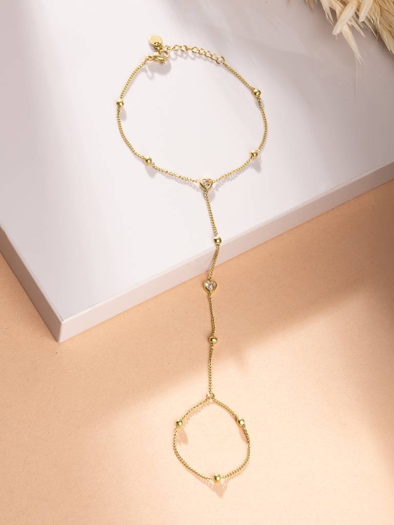 Palmonas Orbit Bead Heart Trail Hand Harness Bracelet For Women - Waterproof & Anti-Tarnish : BR0327