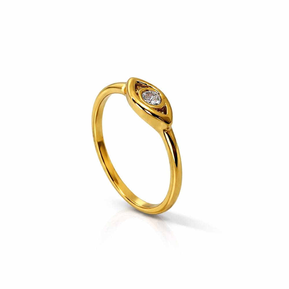 Gold-Plated Evil Eye Crystal Minimal Ring : 1010971