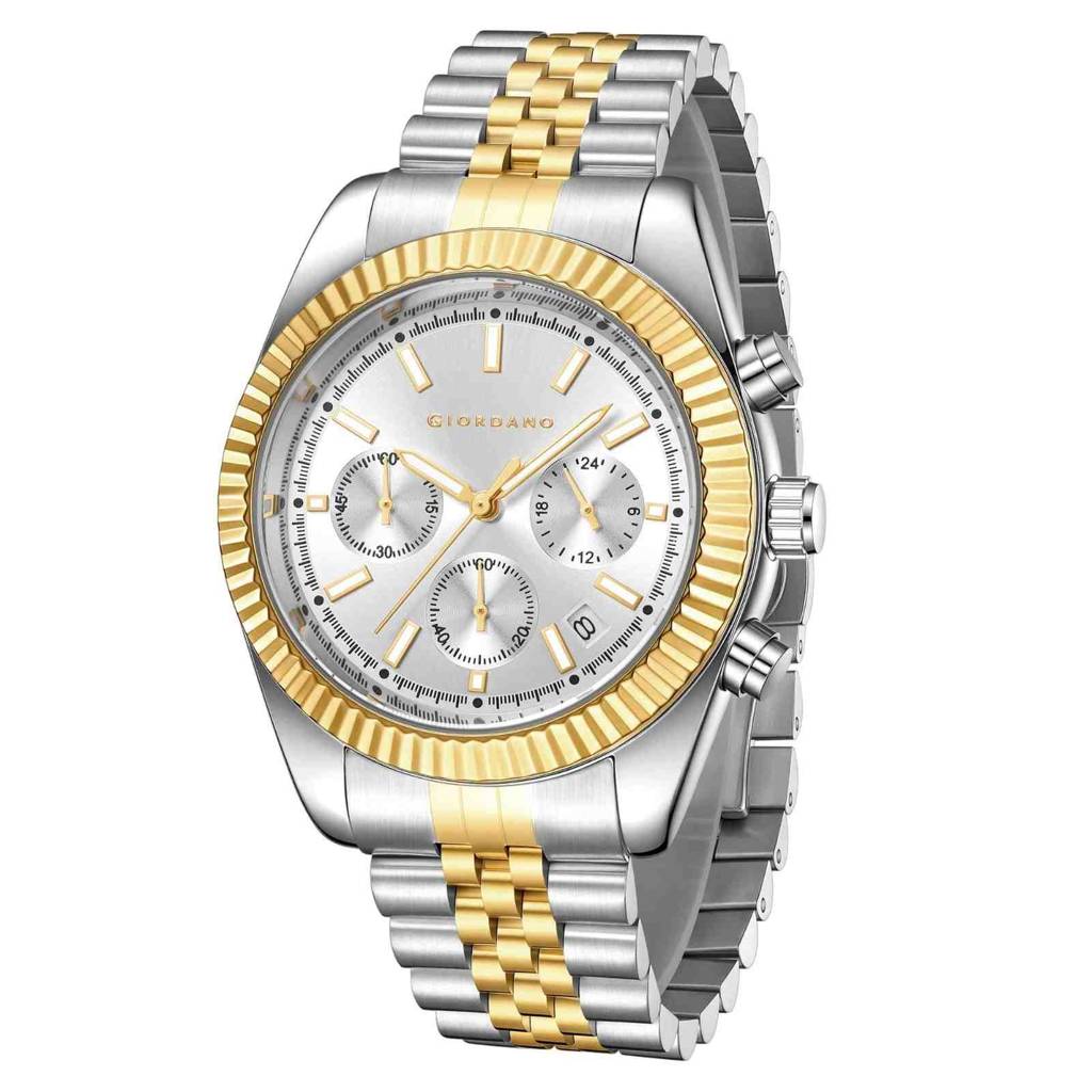 Giordano Chronograph Analog Watch For Men – Textured Bezel, Luminous Index Markers, Stainless Steel Strap & Date : GZ-50164-44