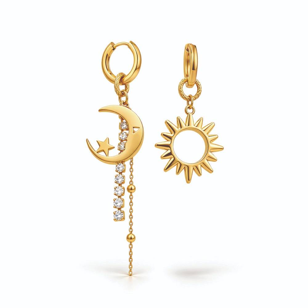 Celestial Charm Hoop Drop Earrings- 18K Gold Plated Lightweight : 100851