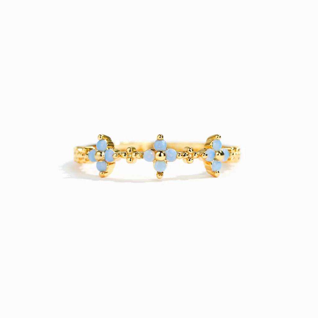 18K Plated Waterproof, Anti-Tarnish Blue Zircon Floral Ring, Size:7 : AWU0125R143G_7