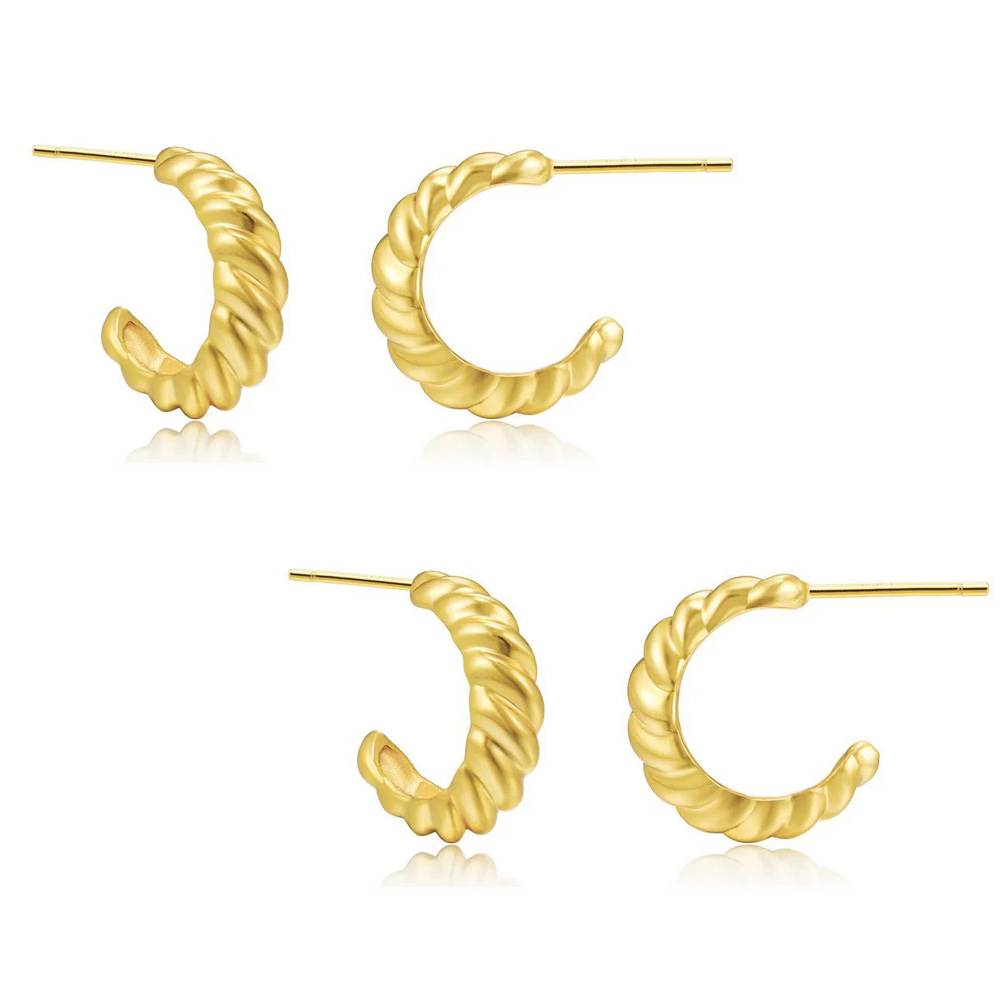 18K Plated Waterproof, Anti-Tarnish Spiral Twisted Half Hoop Earrings (Pack Of 2) : AWU0125E440GC2