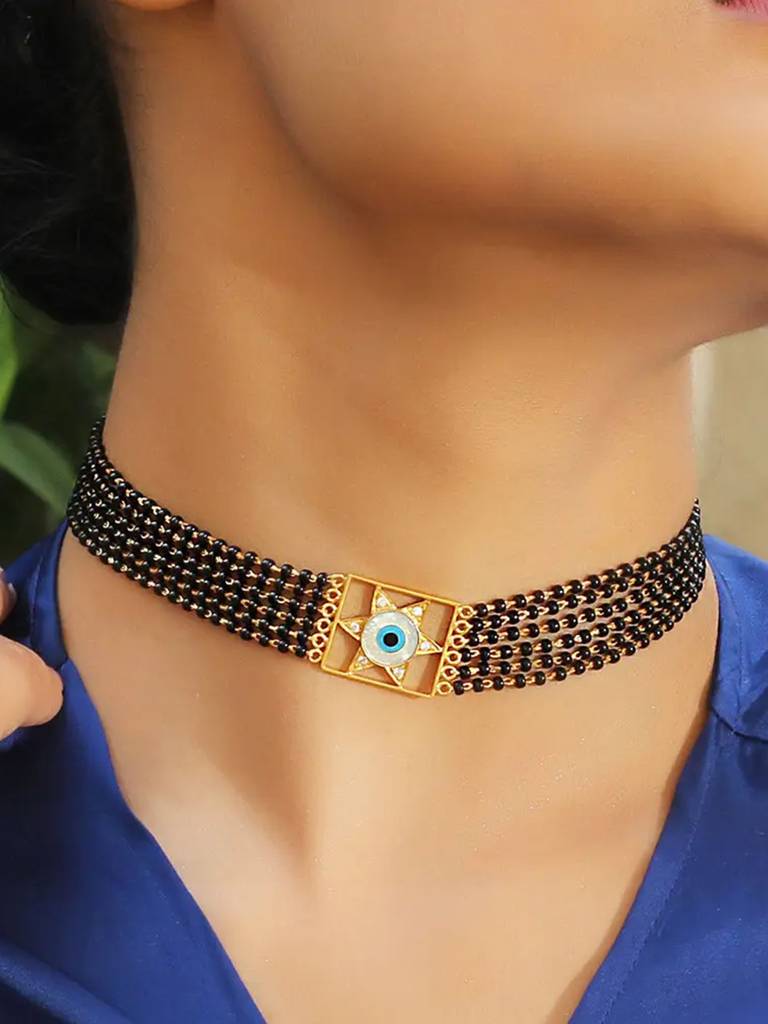 Evil Eye Silver Star Mangalsutra Choker : U080SG018N0257