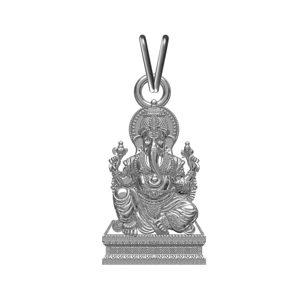 Silver God Ganesha Sitting Sterling Silver Pendant : ZLGDP-1041