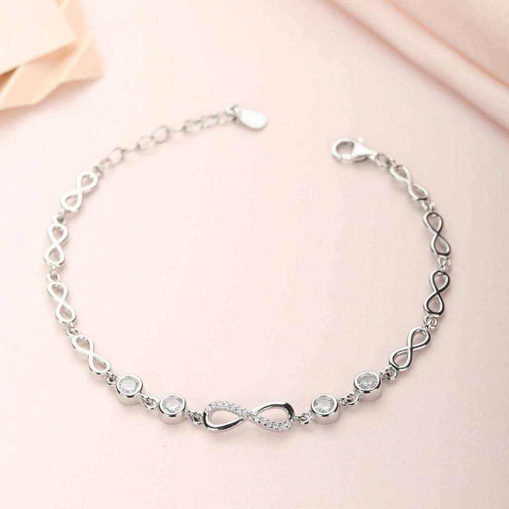 Infinity Rhodium Plated Cz 925 Sterling Silver Bracelet : BR-80019