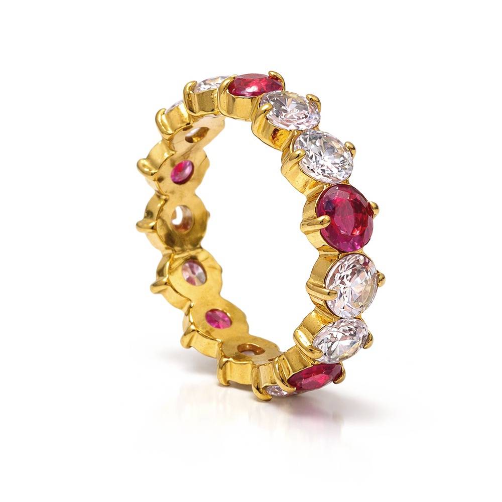Gold Plated Pink & White Crystal Eternity Ring For Women | Elegant Stone Band Ring : 1006871