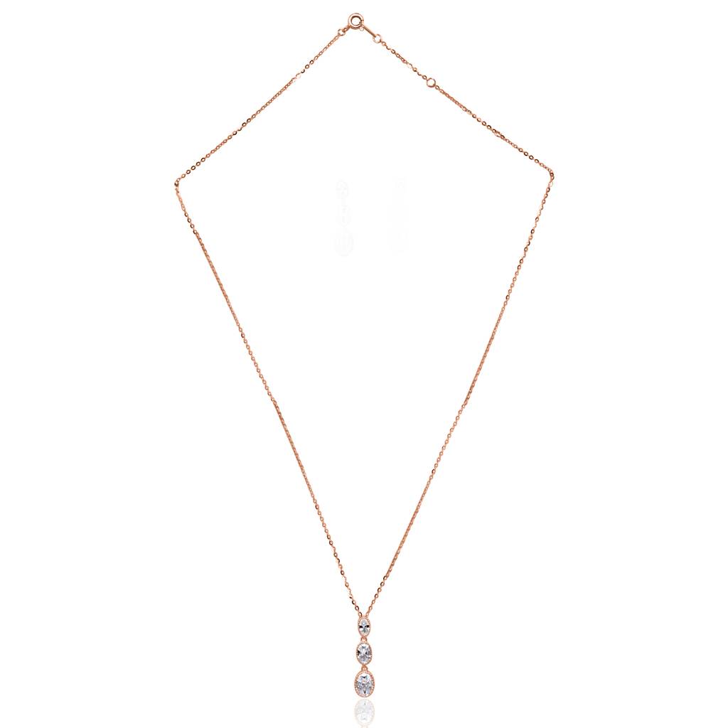 925 Pure Silver Zircon Studded Rose Gold Chain Pendant-Cp1059 : CP1059