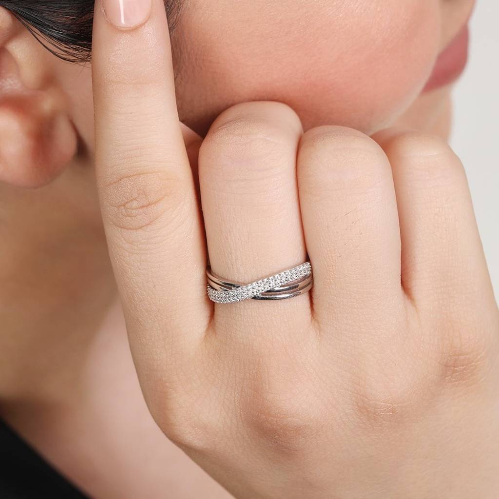 Divine Cross Rhodium Plated 925 Sterling Silver Women'S Ring : RNG-40317-6-R