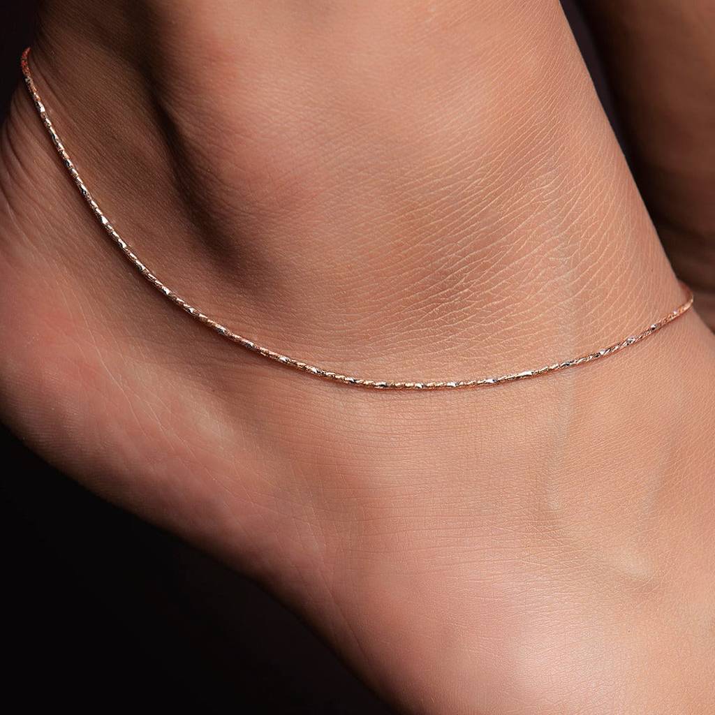 Simple Rose Gold 925 Sterling Silver Anklet : ANK-60070-PAIR
