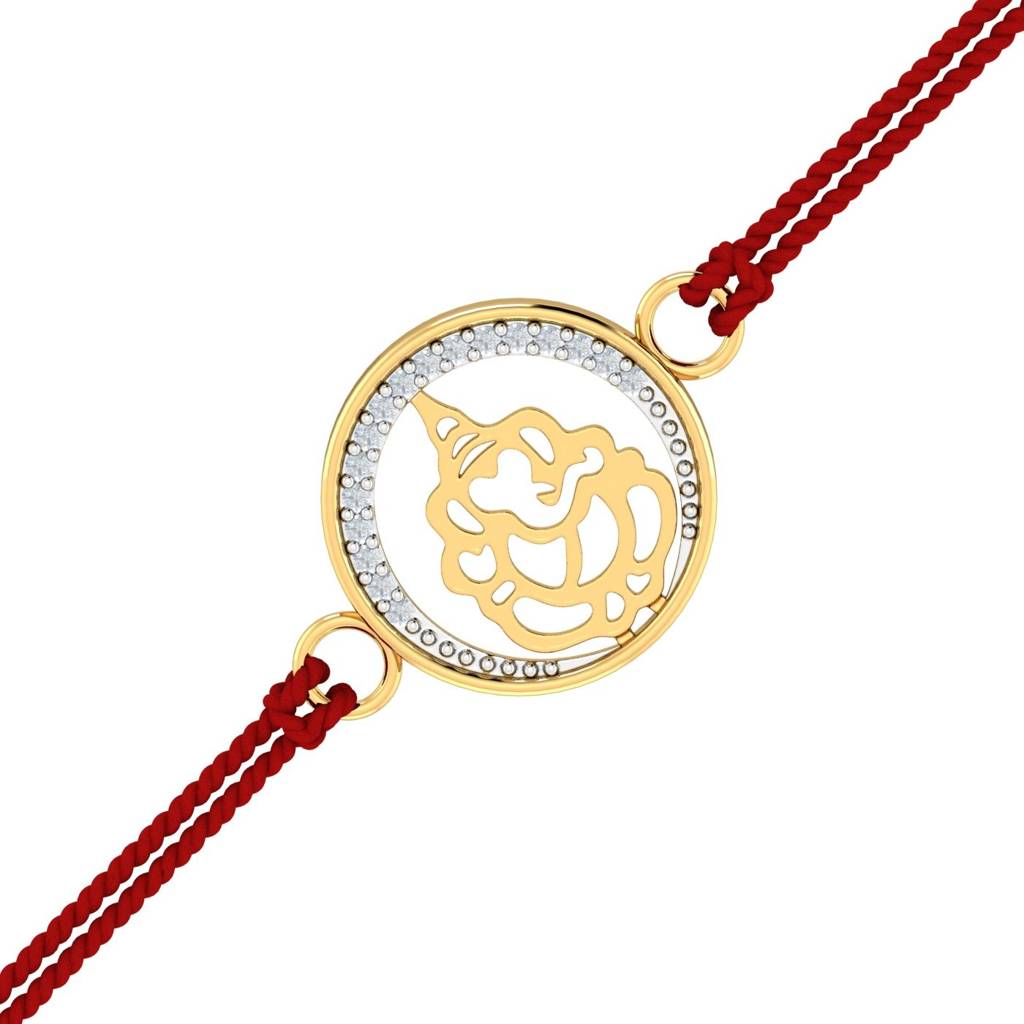 Eternz Certified Jewellery - KuberBox 9K Yellow Gold Ganesha Diamond Rakhi (One Size)