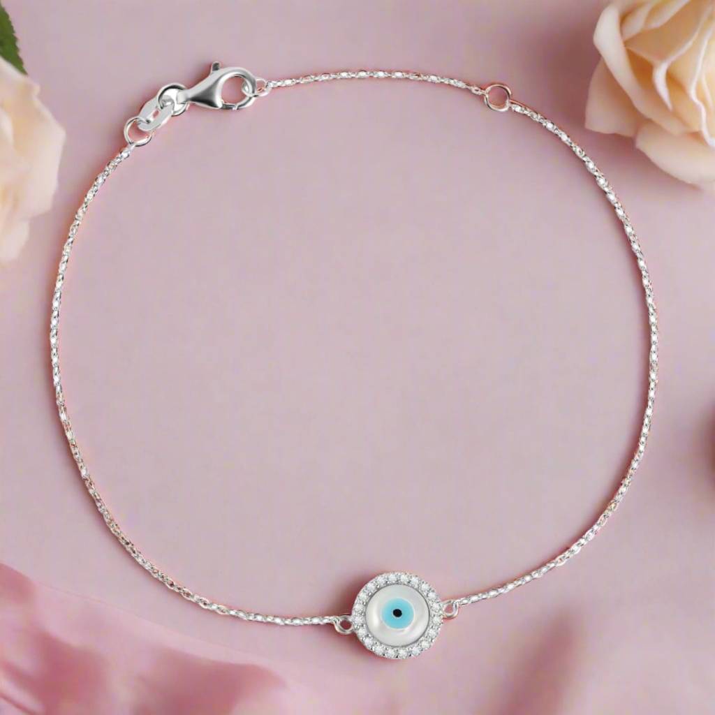 Turkish Evil Eye Cubic Zirconia 925 Silver Bracelet : BR-80087