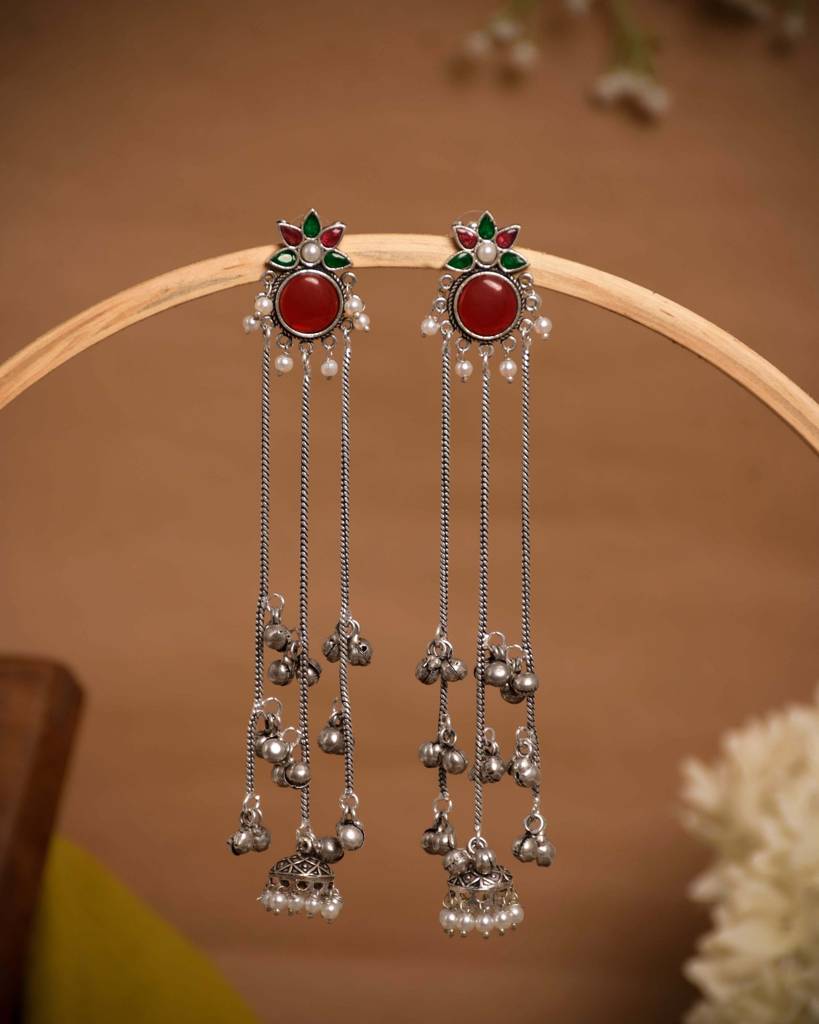 Oxidised Silver Kashmiri Chain Drop Earrings : NA_ST_ER_262_2