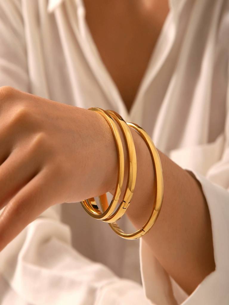 Set Of 3 - 4, 6, 8Mm Openable Bangle Bracelets 18K Gold Plated Waterproof Anti-Tarnish : AHC0925B0143C3