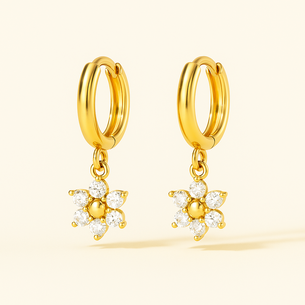 Flower Drop Earrings - 18K Gold Plated : ERTTT075