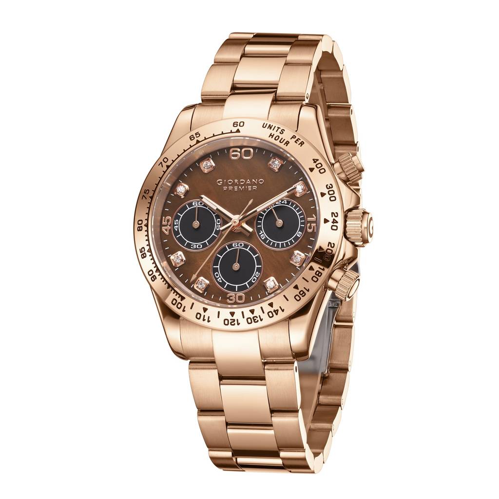 Premier Eleganza Collection Chronograph Analog Quartz Watch For Men With Round Sunray Dial, Three Sub-Dials, Cry : GZ-50242-02